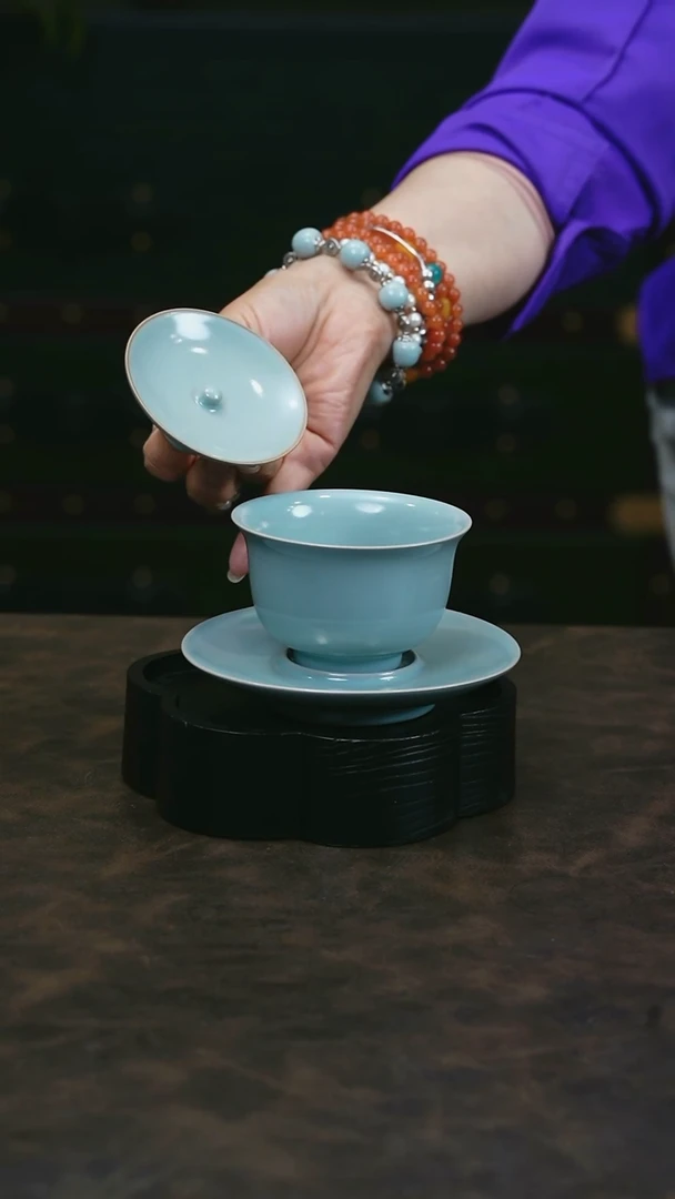 【闪购商品】W宝丰宋官窑原产地仿古釉汝瓷三才盖碗