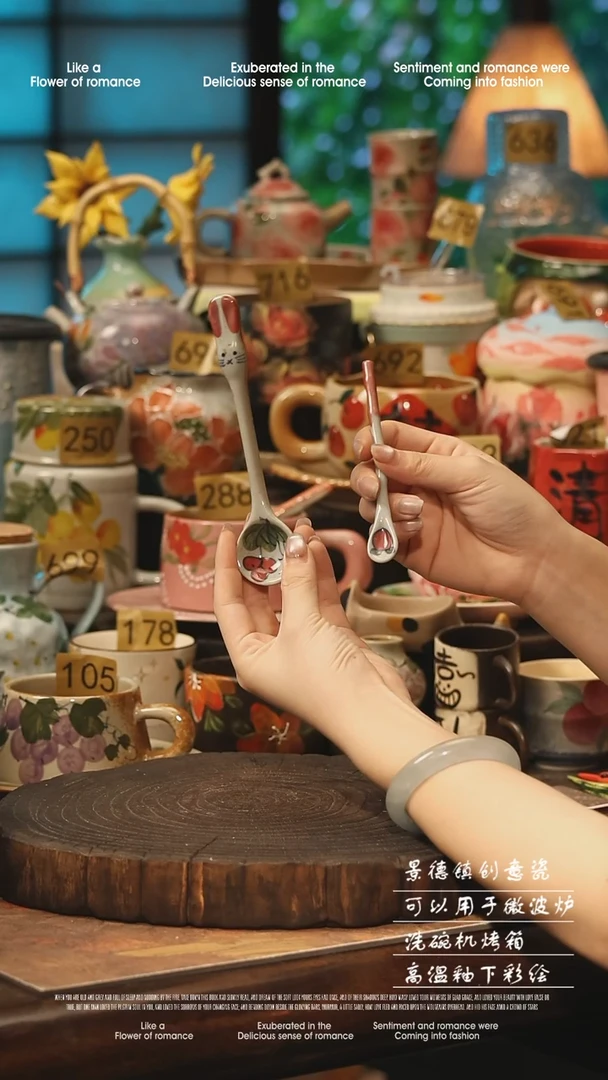 陶瓷随机勺子景德镇高温釉下彩手工手绘款式