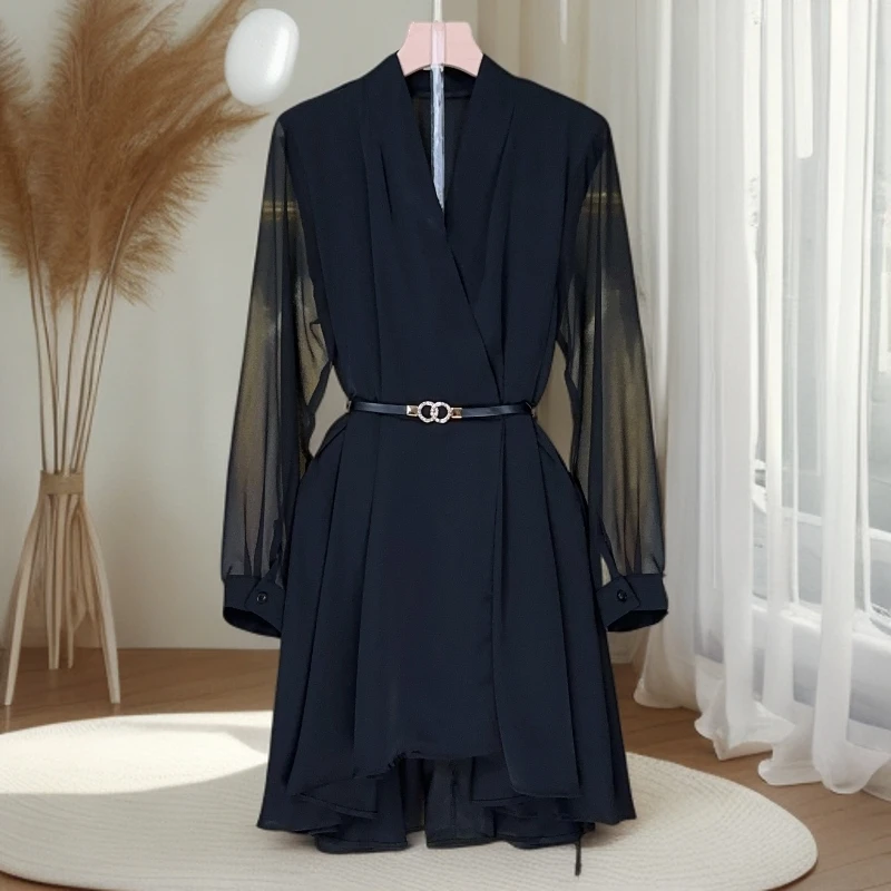 现货【RG496】通勤气质西装连衣裙2025新款女装显瘦连衣裙长袖百搭