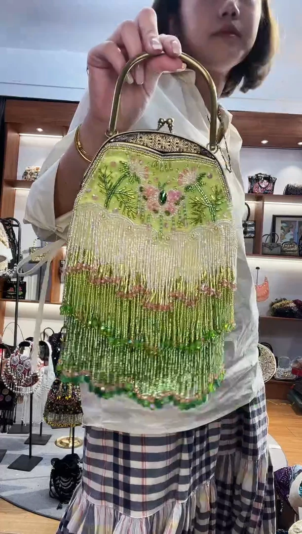 织物猴***羊手工珠珠包包腋下斜跨包手拿包手提晚宴包