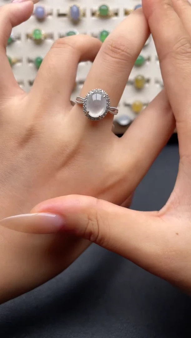 银S925镶嵌戒指翡翠一物一证一礼盒