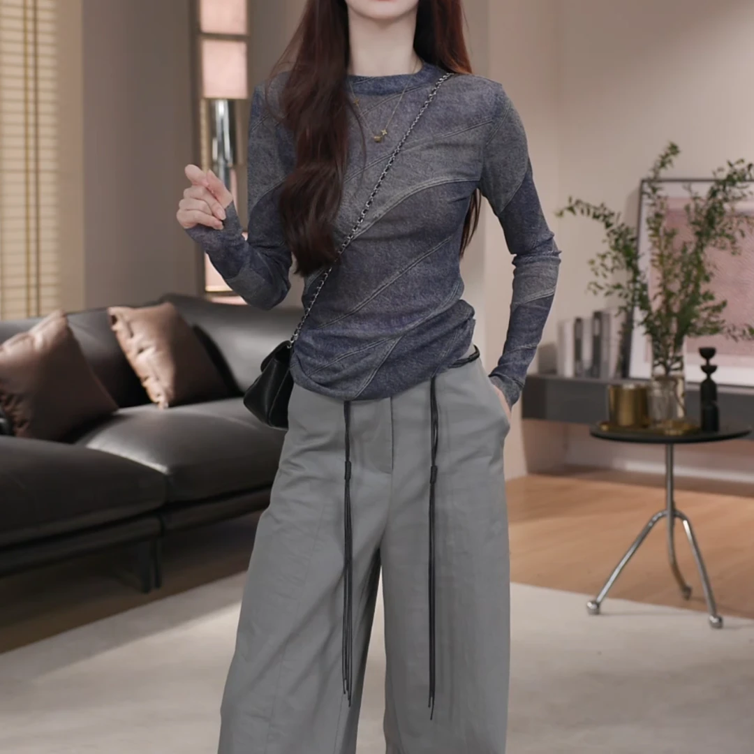 新款长袖T恤女夏季薄款时尚百搭休闲洋气长袖防晒上衣LK2504841