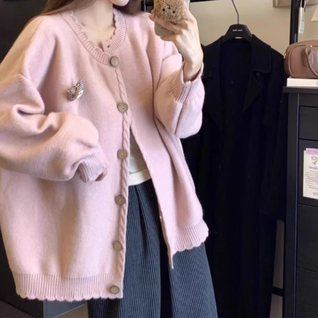 复古减龄甜美温柔风毛衣开衫女装春秋季慵懒休闲宽松针织外套