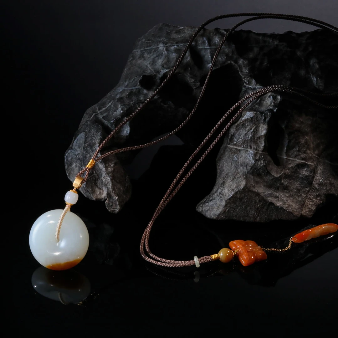 【意婵】《暮云归》典藏级和田玉且末糖平安扣项链翡翠18K金-910434