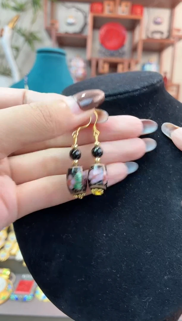 非遗手工景泰蓝鼓珠耳环