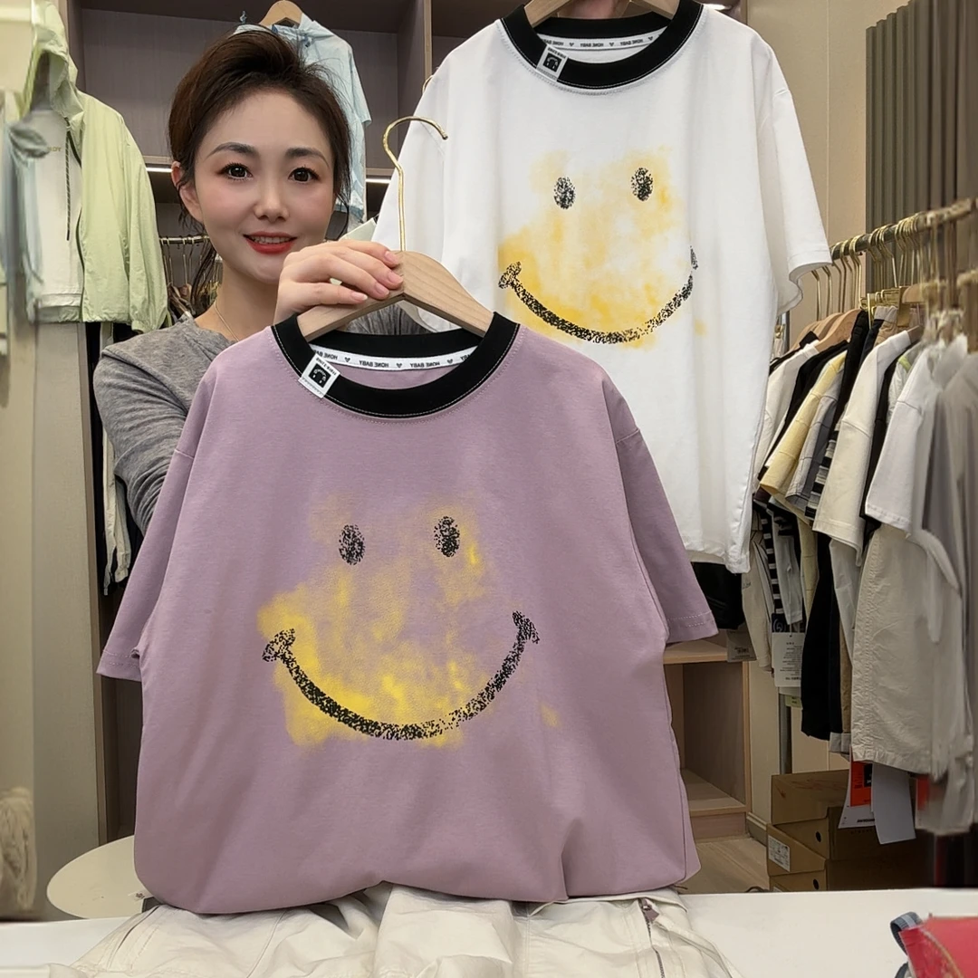 夏季儿童男童短袖T恤2025新款中大童韩版时尚宽松笑脸短袖T恤男童