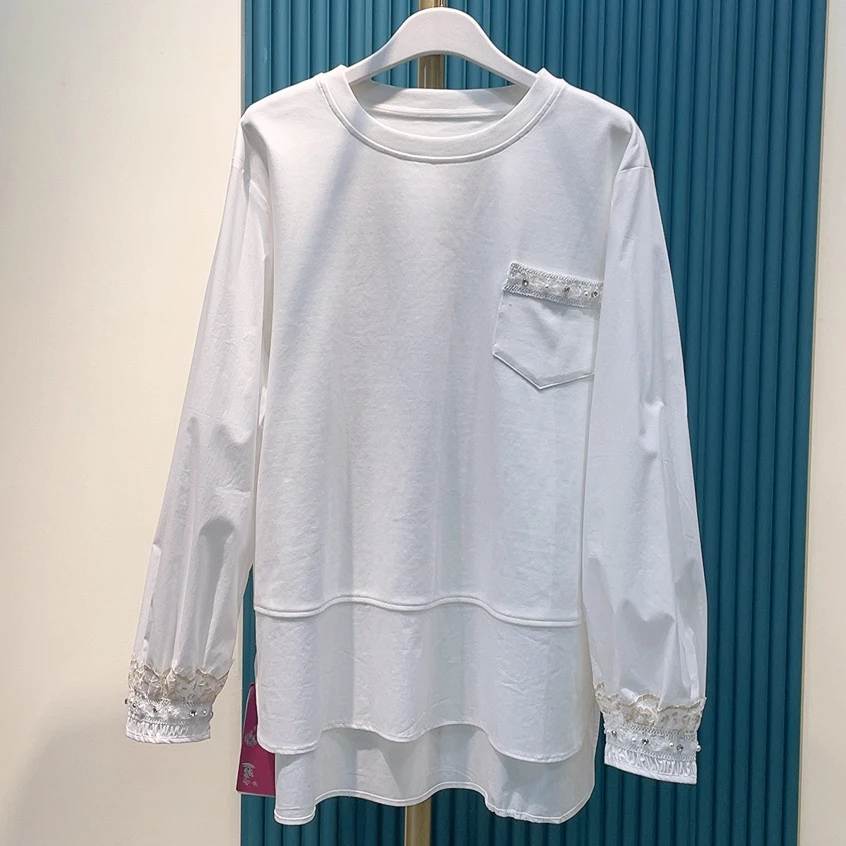 胖人坊/2025春季新款大码女装时尚圆领拼接小衫  4601