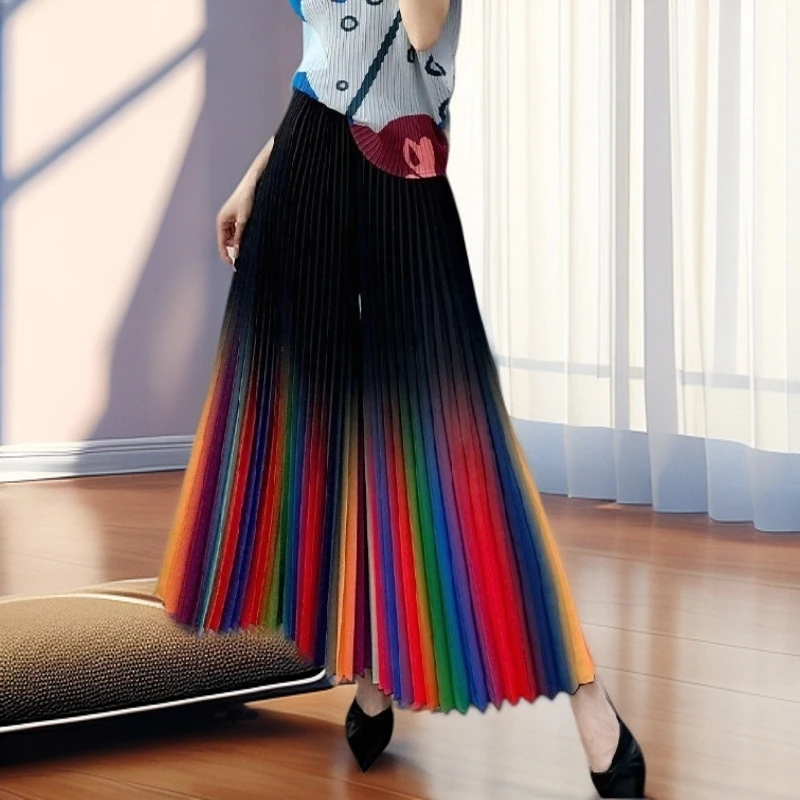 【雅岚女装】时尚洋气显瘦渐变裤子高腰百褶新款高级裤褶皱垂感气质