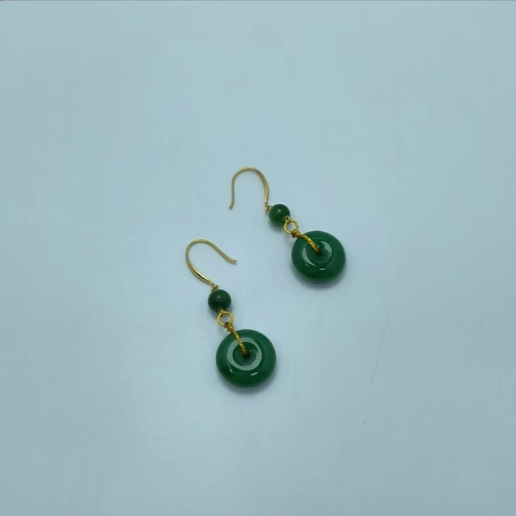 和田碧玉银平安扣耳钩 B5986 多样性发货其一 气质 | 时尚 | 珠宝