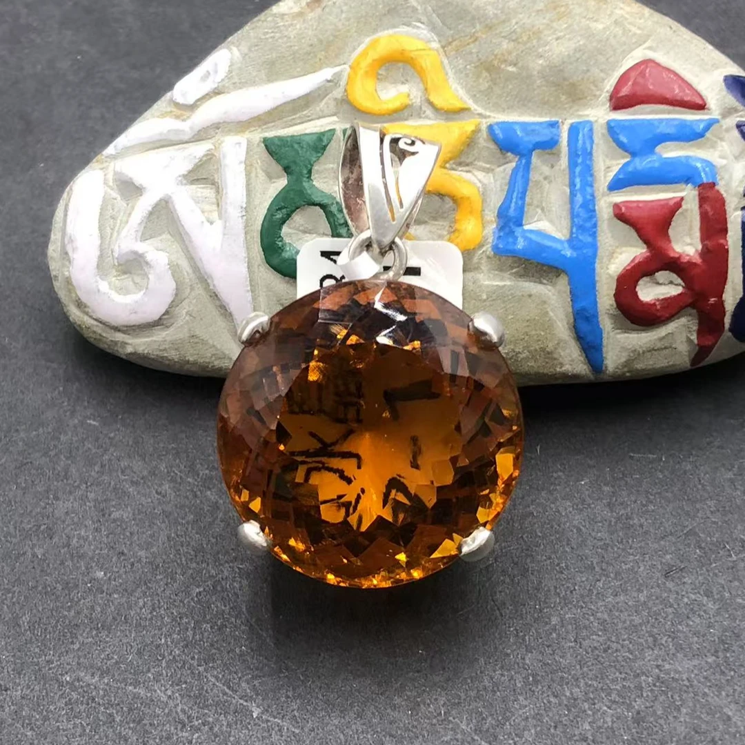 吊坠925银 藏手工镶嵌水晶吊坠气质时尚精美黄色挂坠