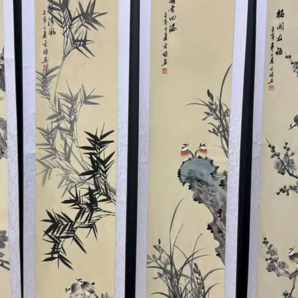 四联《仿古梅兰竹菊》软装裱卷轴成品包邮到家