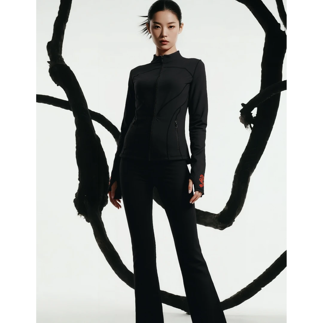 『墨黑红霞』中国红蕴秋冬新中式马拉松跑步套装显瘦弹力速干舒适