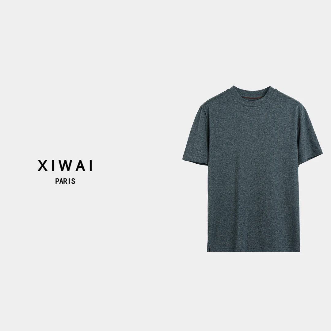 高级男装 夏季新品25s经典老钱百搭圆领透气纯色短袖T恤 7079