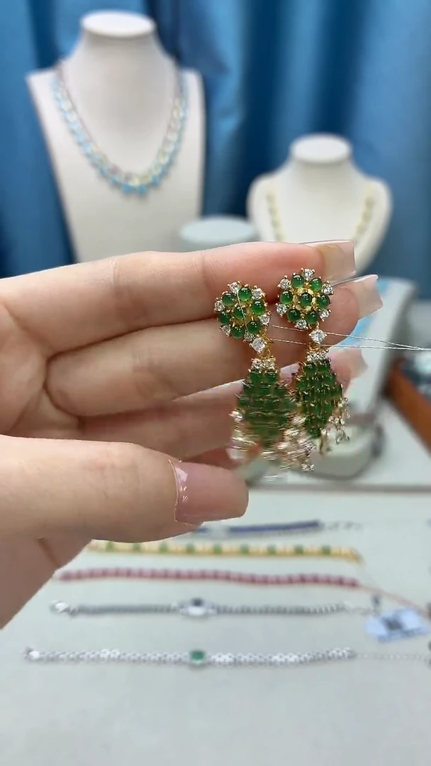 银S925镶嵌翡翠耳饰371JH0101产品一个（多样性）