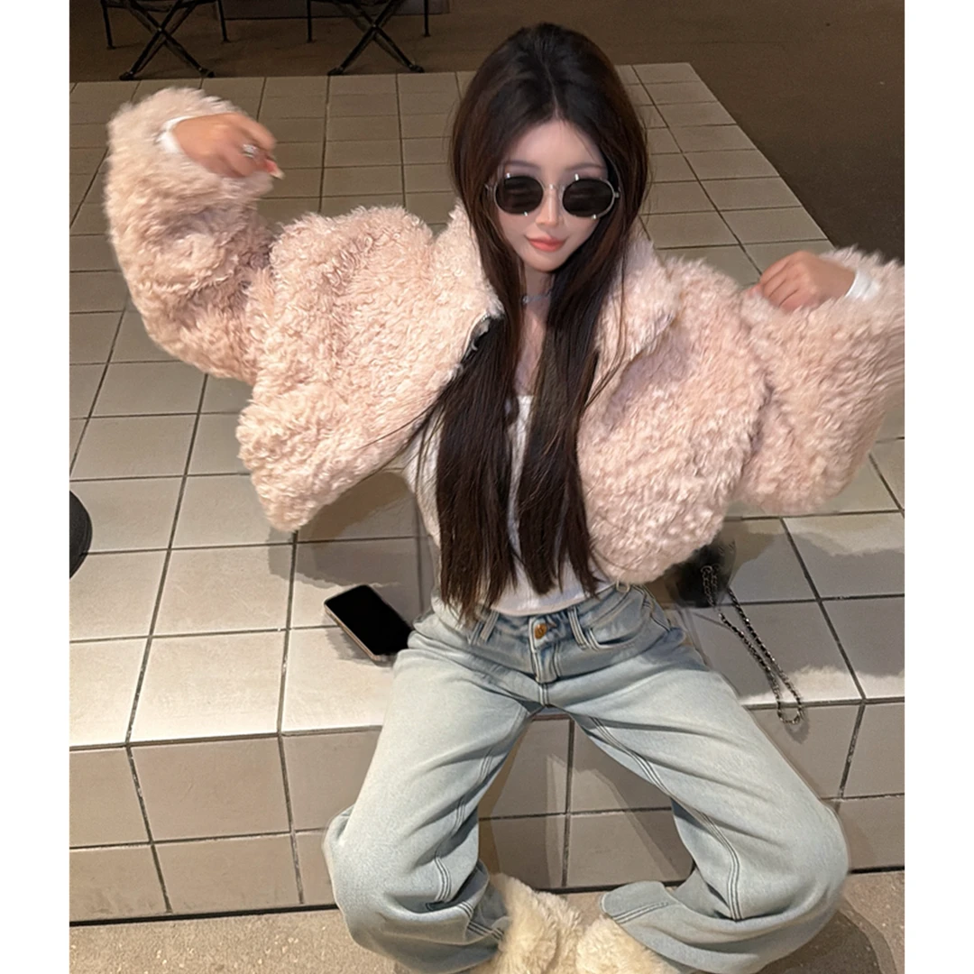 21DEGREES粉色短款立领环保草草白色磨毛长袖T天空蓝加绒牛仔裤