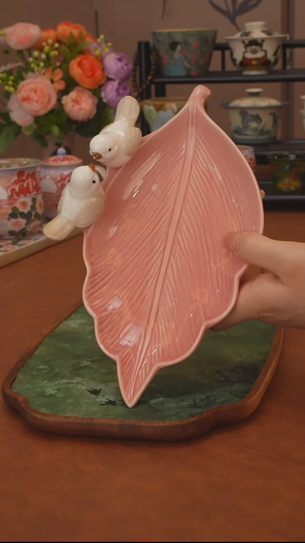 福利品 粉色叶子果盘