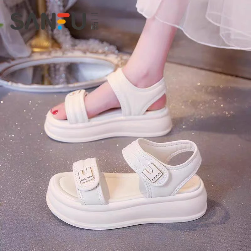 三福运动凉鞋女2025新款夏季休闲百搭软底不累脚厚底防滑沙滩鞋