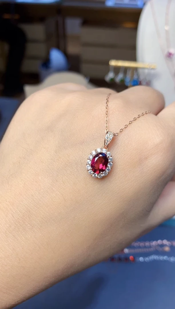 银S925镶嵌吊坠石榴石天然镁铝