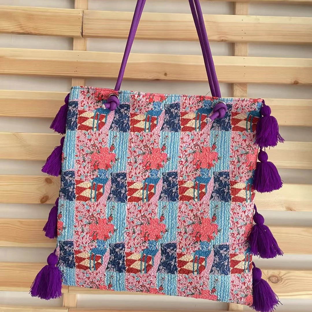 民族风花卉泡泡纱高品质挎包手提包