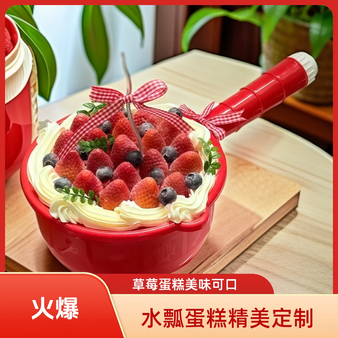 水瓢草莓生日蛋糕创意定制闺蜜女神同城网红水瓢蛋糕