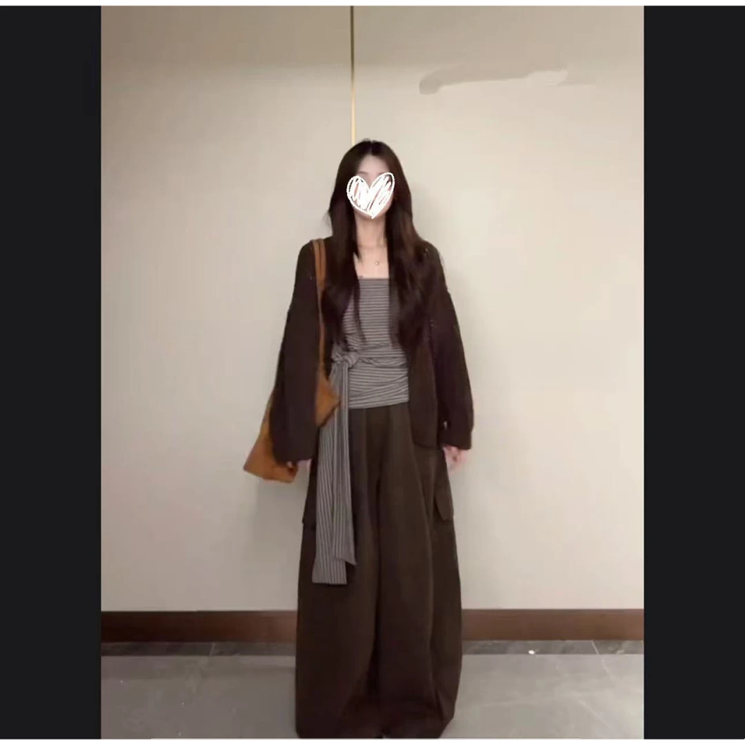 时尚套装阔腿宽松套装网红通勤风吊带百搭显瘦绑带上衣