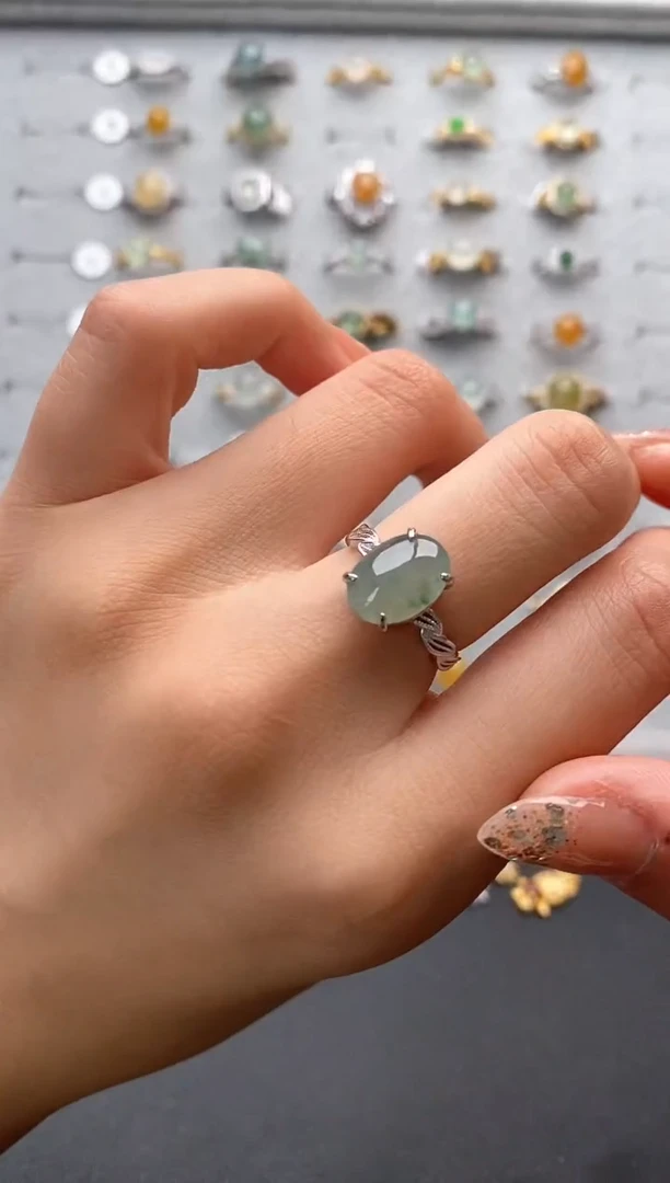 翡翠戒指银S925镶嵌天然翡翠A货2222+10