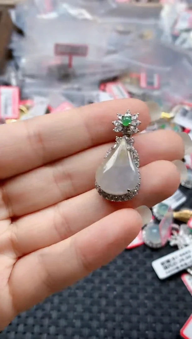 银S925镶嵌戒指翡翠天然A货缅甸翡翠