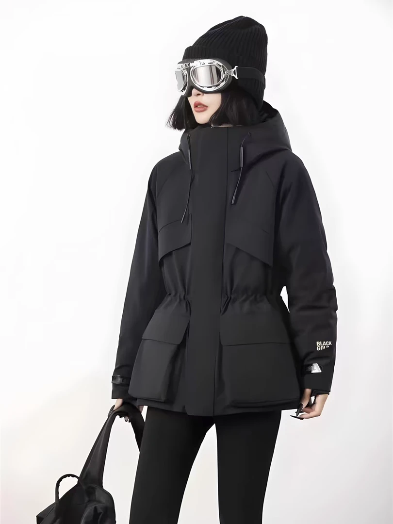 明星同款 25新款黑金风壳5.0羽绒服女冬收腰风衣鹅绒羽绒服女8868