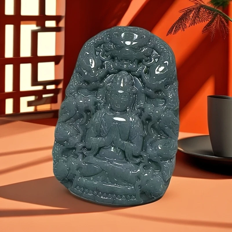 【先鉴后发】天然翡翠A货 九龙护主观音   正品保真1