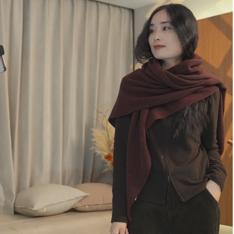 25354-常规款纯色羊绒绵羊毛披肩保暖女极简风围巾时尚百搭