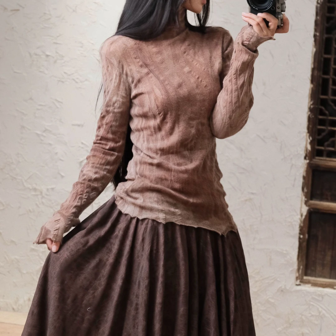 弥挲【秋野絮语 】植物染小众文艺侘寂风基础针织打底百搭毛衣上衣