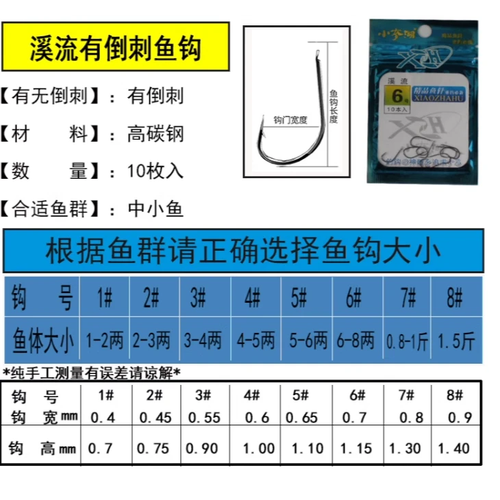 小奓湖进口碳钢溪流有倒刺喜头钩鲫鱼钩