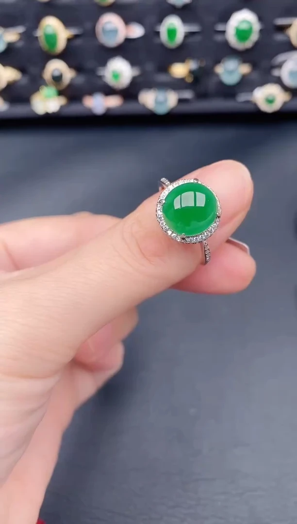 银S925镶嵌戒指翡翠天然a货翡翠358