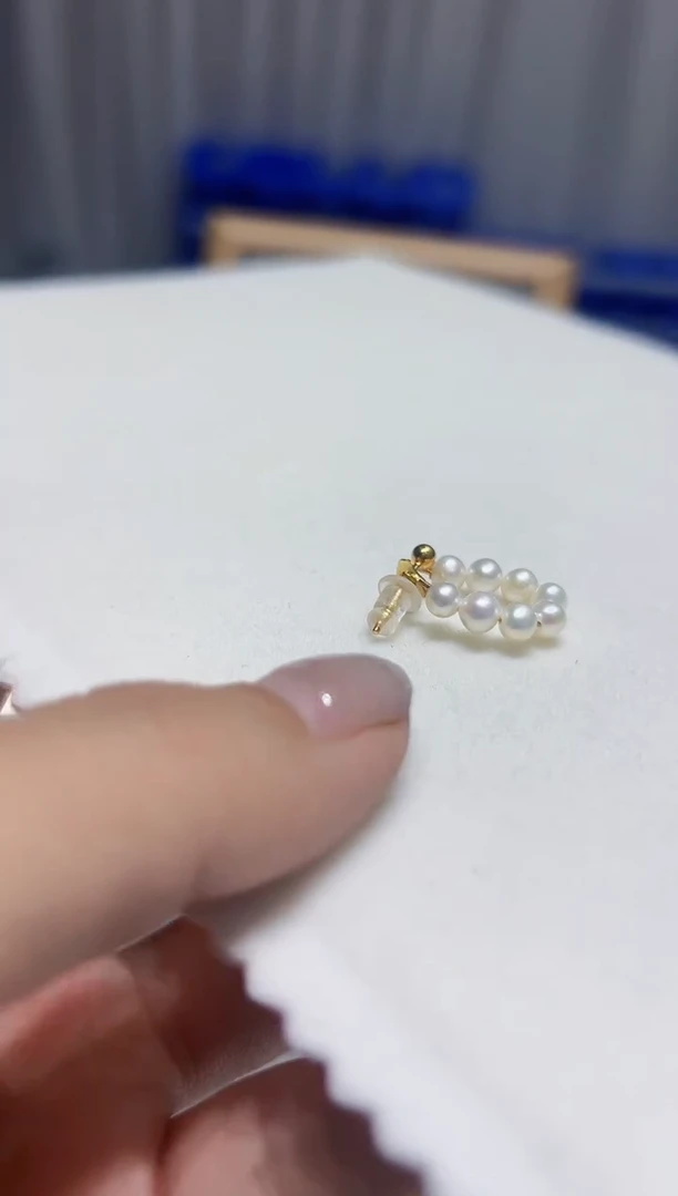 银S925镶嵌耳钉淡水珍珠133花环耳环