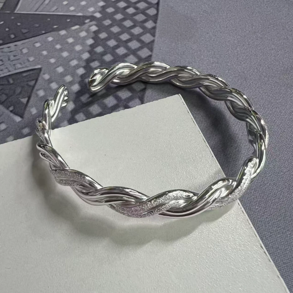 足银手镯 足银钉砂编织开口手镯30g