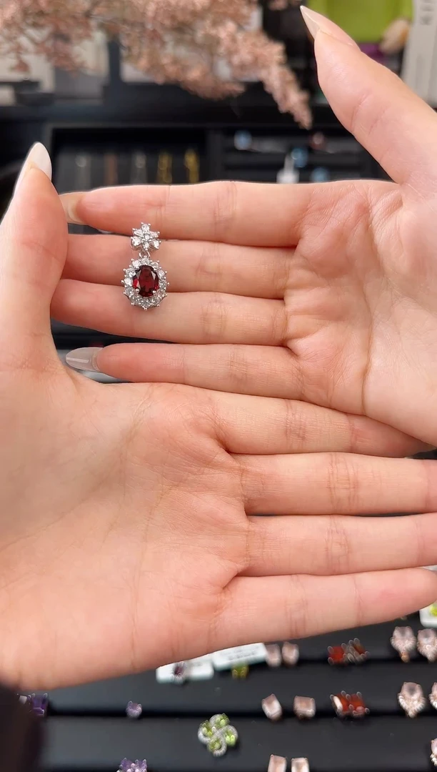 吊坠(不含链)银S925镶嵌石榴石石榴石吊坠