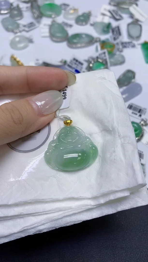 颈饰18K金镶嵌翡翠天然缅甸翡翠A货百元以上9元证书费自理