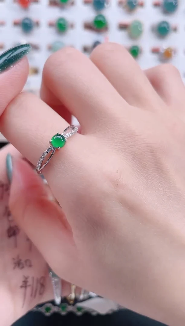 银S925镶嵌戒指翡翠天然翡翠