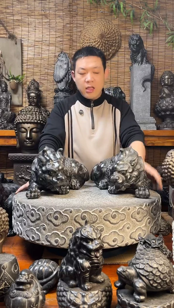 石材40趴貔貅一对天然青石雕刻