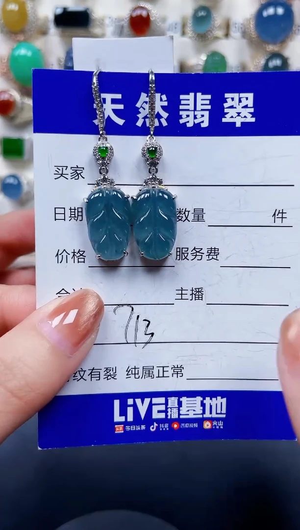银S925镶嵌翡翠耳饰713