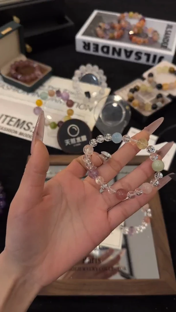 未镶嵌手链水晶白水晶多宝x3472