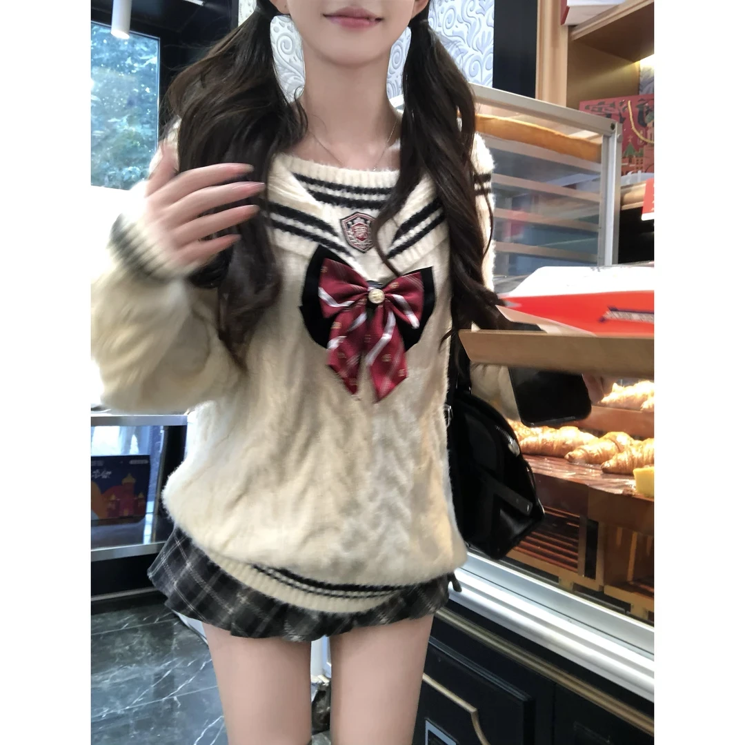 牛津假日 秋冬甜美学院风宽松显瘦针织毛衣上衣+半裙时尚套装韩系