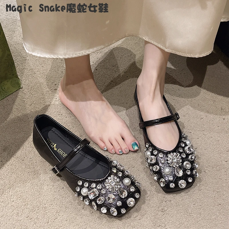 银色玛丽珍鞋2025年撤柜仙女风配裙子新款万达平女亮钻法式百搭