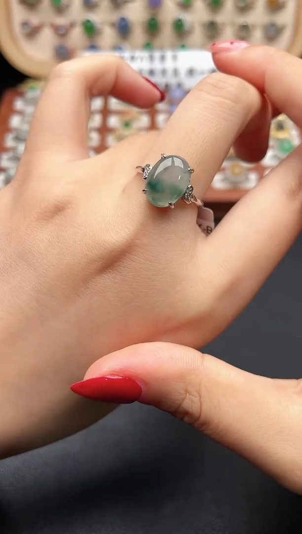 银S925镶嵌戒指翡翠一物一证一礼盒