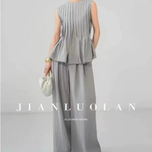 【晓yy专属】2025新款夏气质显瘦褶皱无袖极简通勤设计感套装13004