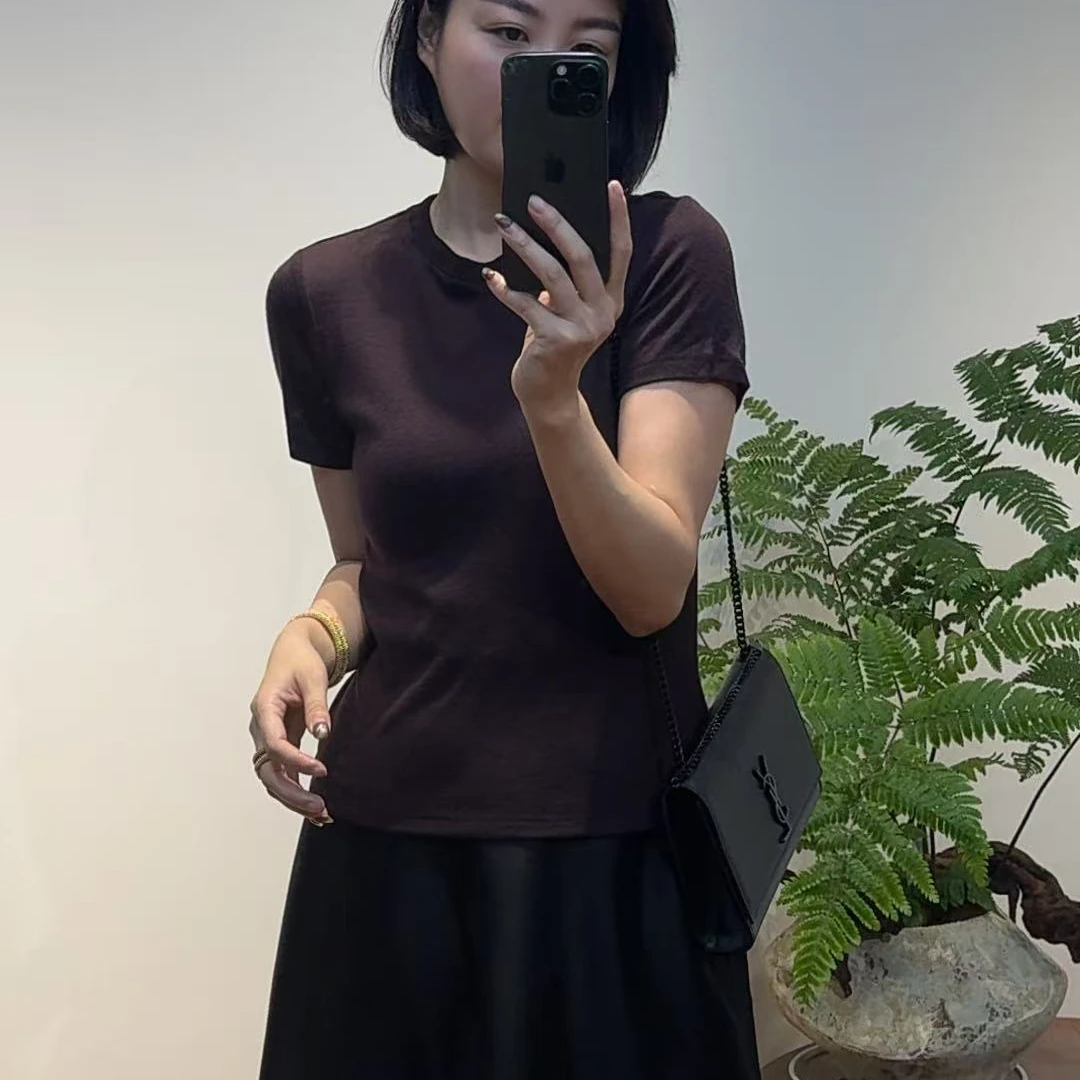 TANTAN 气质显瘦百搭通勤简约短袖羊毛上衣2773