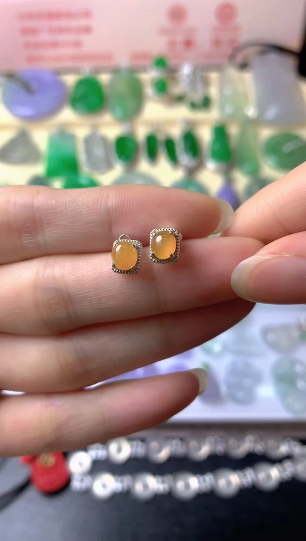 银S925镶嵌翡翠耳饰r***t耳饰