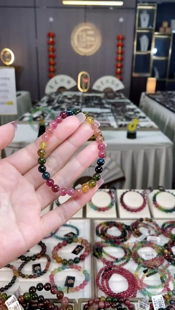 未镶嵌透体老矿碧玺彩虹单圈手串6mm+碧玺hon多样性发一条