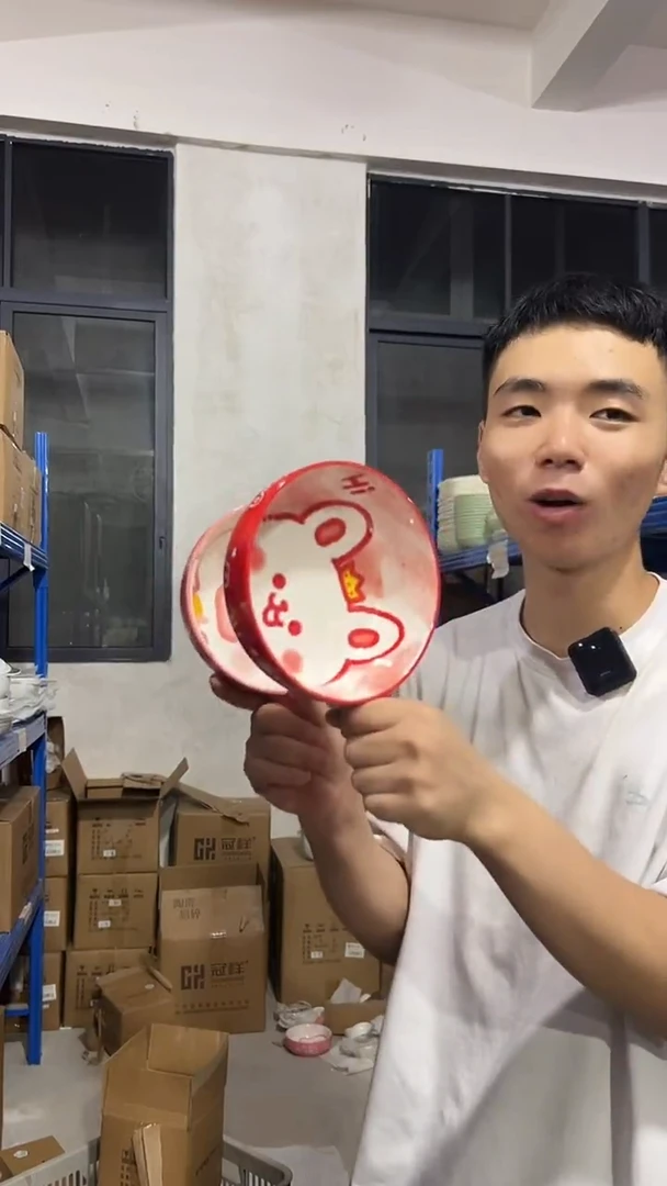 瓷卡通9英寸手柄碗2个装 2色