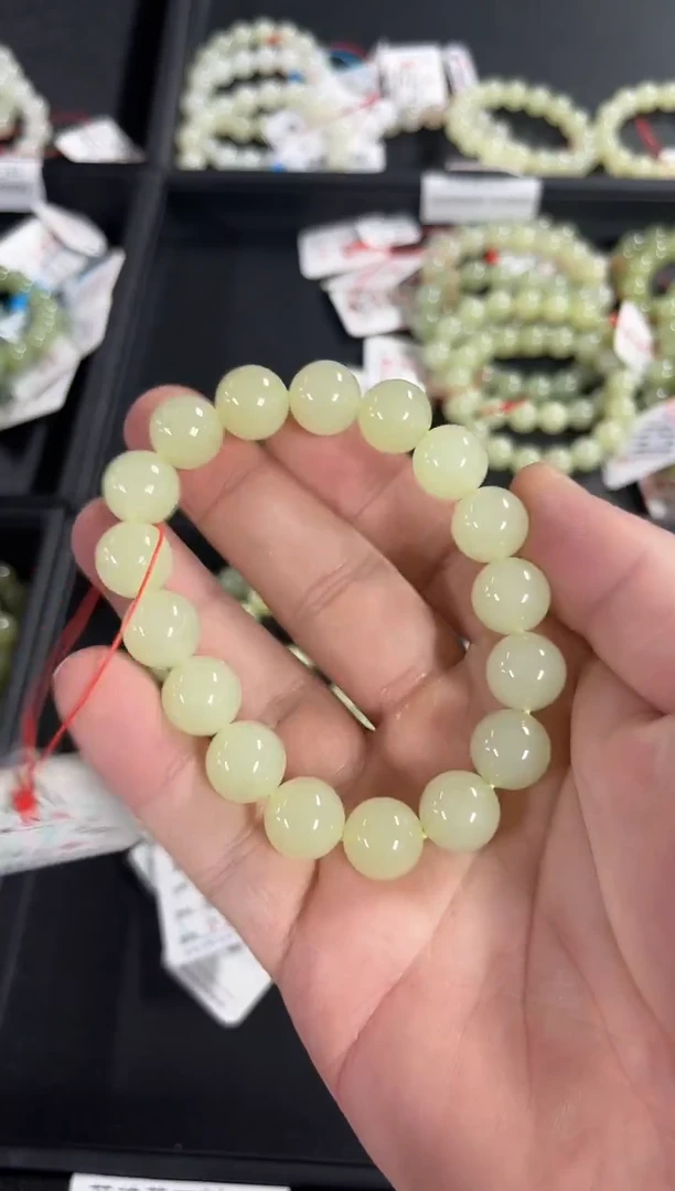 未镶嵌手串和田玉卡12 若羌黄口圆珠多样性发一